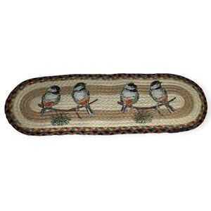 Chickadee Bird Small Woven Braided Rug StyleTable Runner 27" Long